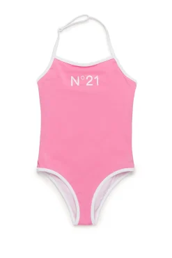 Swimwear | Logomania>N°21 One-piece branded swimsuit pink