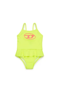 Swimwear | Oval D By Diesel>DIESEL One-piece swimsuit with ruffles fluo yellow