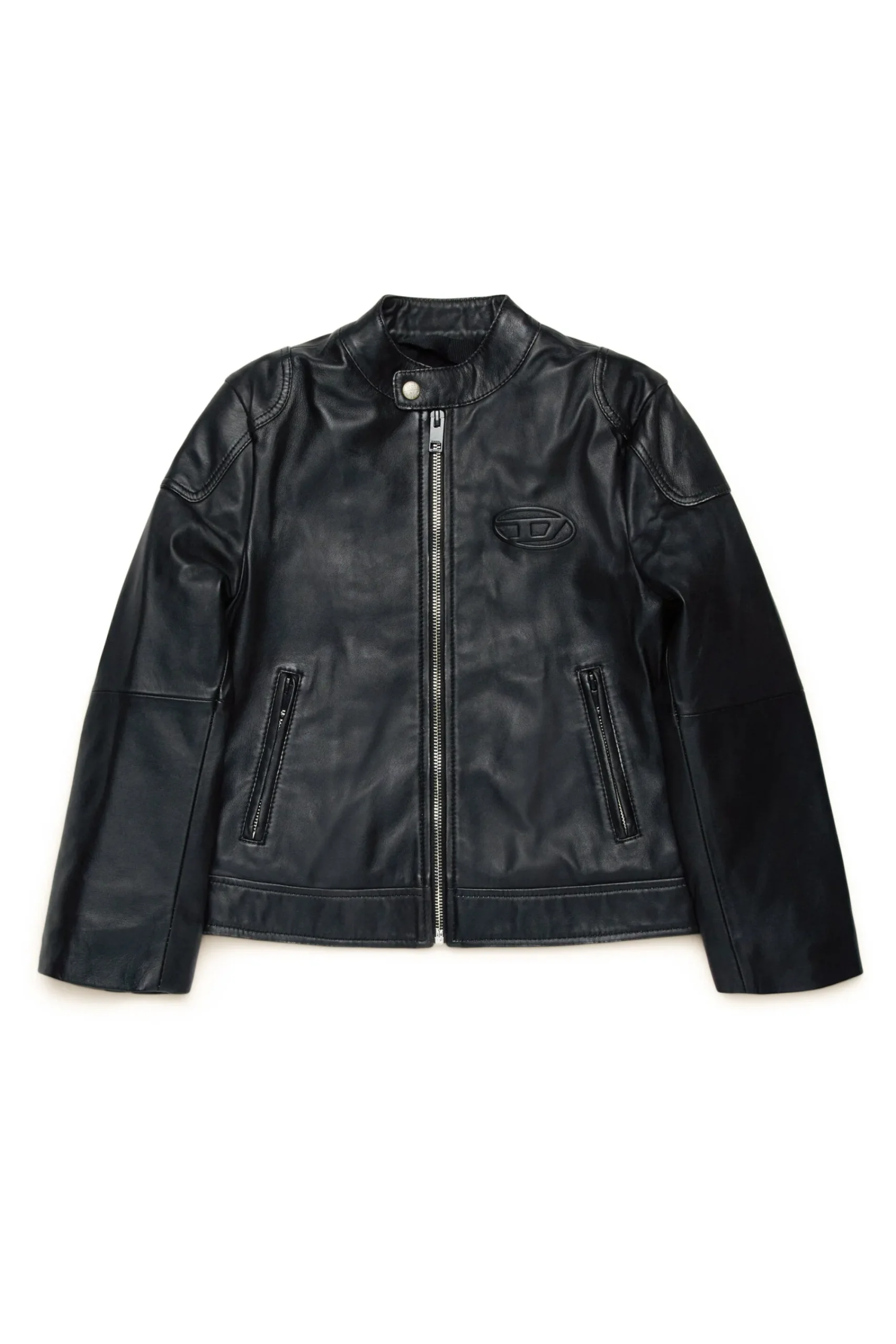 Jackets And Padded Jackets>DIESEL Oval D branded leather biker jacket black