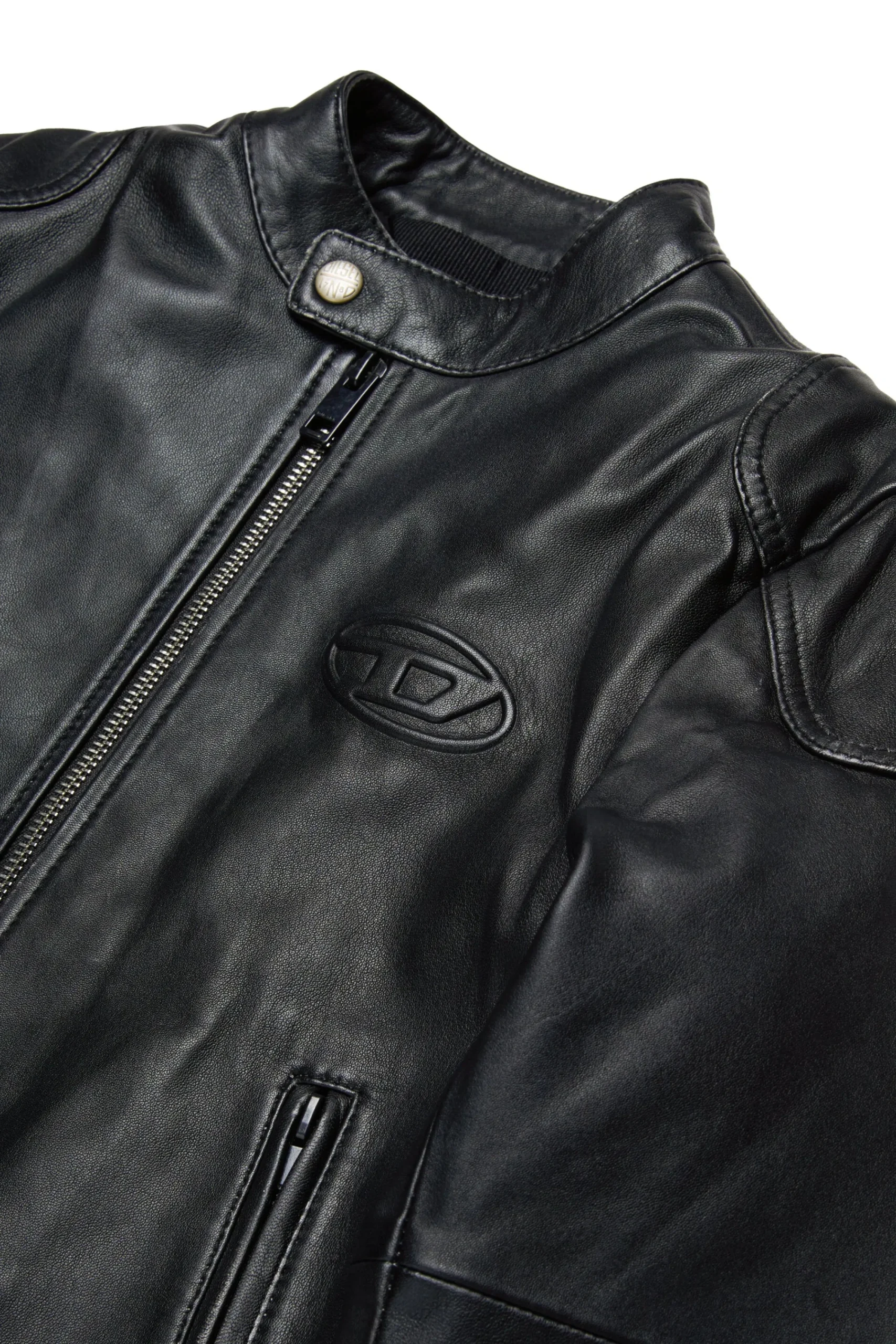 Jackets And Padded Jackets>DIESEL Oval D branded leather biker jacket black