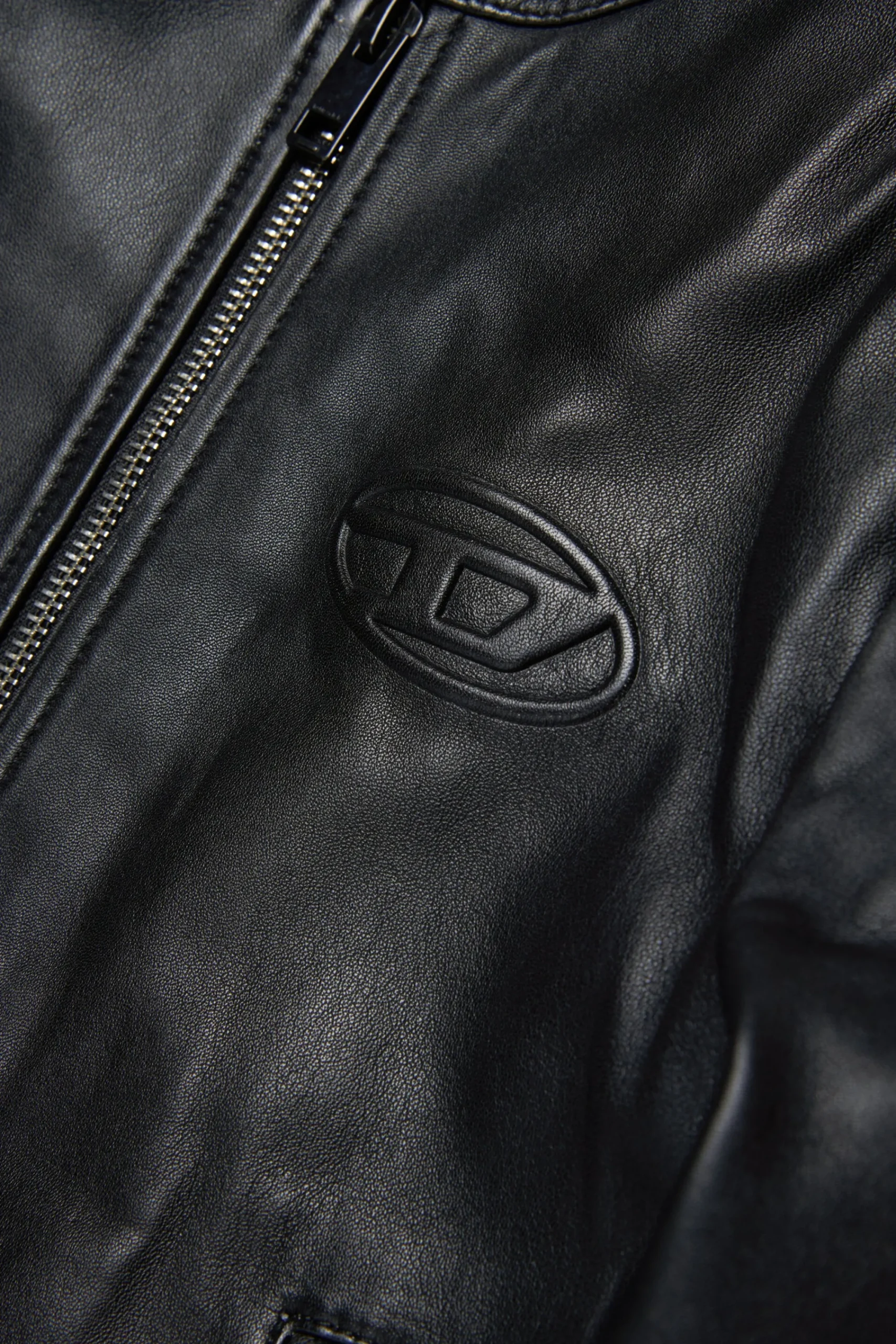 Jackets And Padded Jackets>DIESEL Oval D branded leather biker jacket black