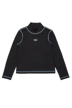 T-Shirts>DIESEL Oval D branded ribbed turtleneck black