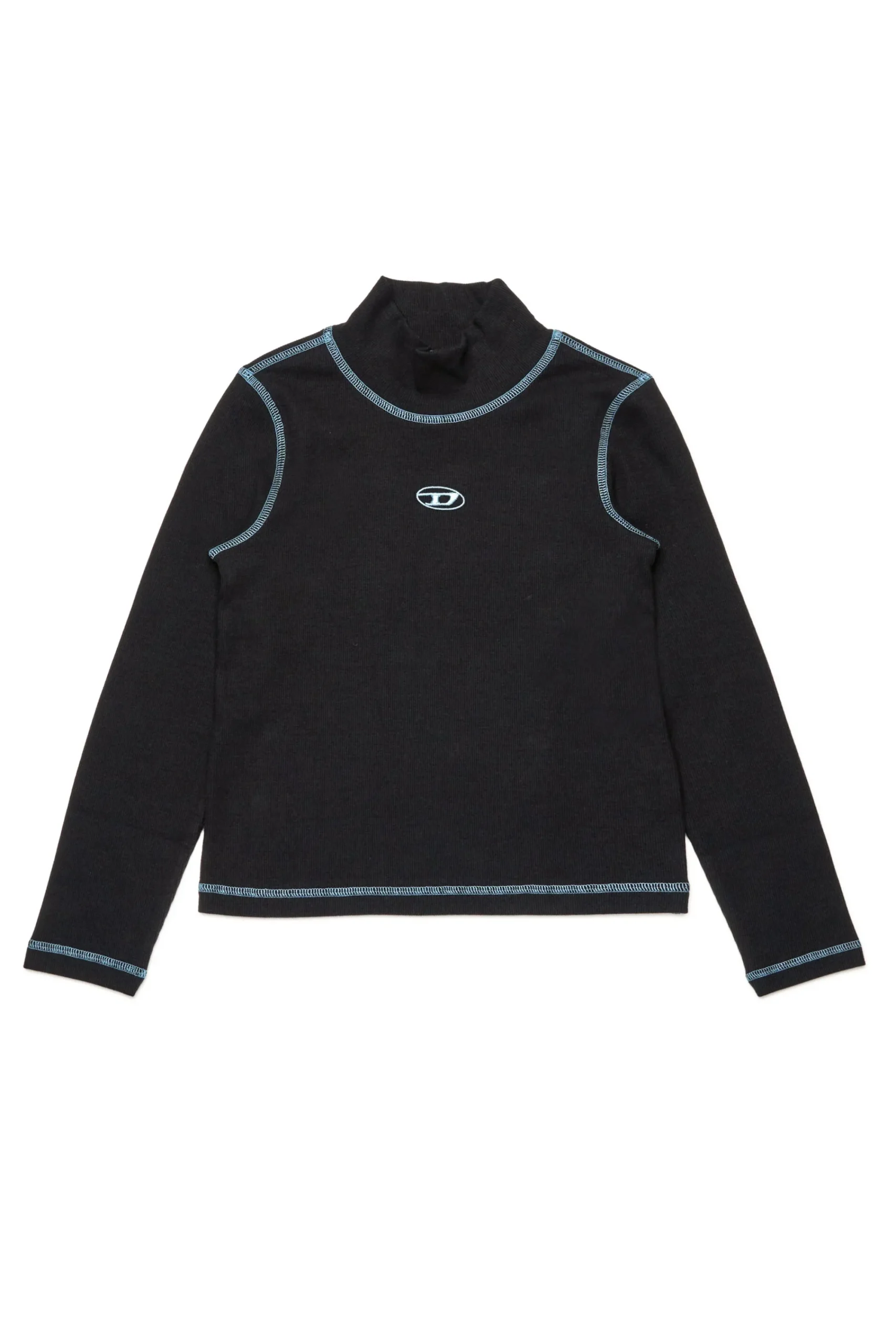 T-Shirts>DIESEL Oval D branded ribbed turtleneck black