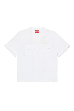 Shirts>DIESEL Oval D logo poplin bowling shirt white