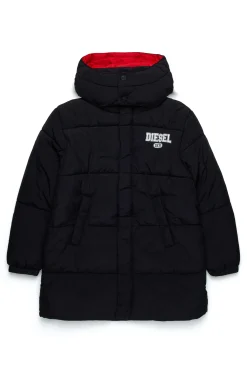 Jackets And Padded Jackets | Jackets And Padded Jackets>DIESEL Padded jacket with 1978 print and logo on the hood black