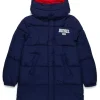 Jackets And Padded Jackets | Jackets And Padded Jackets>DIESEL Padded jacket with 1978 print and logo on the hood blue peacoat