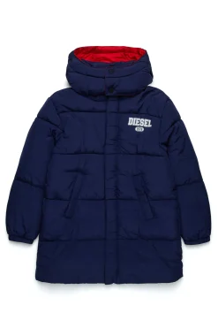 Jackets And Padded Jackets | Jackets And Padded Jackets>DIESEL Padded jacket with 1978 print and logo on the hood blue peacoat