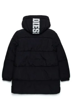 Jackets And Padded Jackets | Jackets And Padded Jackets>DIESEL Padded jacket with 1978 print and logo on the hood black