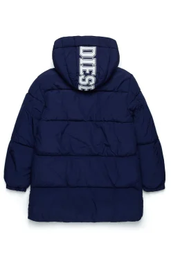 Jackets And Padded Jackets | Jackets And Padded Jackets>DIESEL Padded jacket with 1978 print and logo on the hood blue peacoat