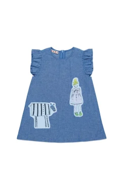 Dresses | Denim-Mania>MARNI Patterned chambray dress blue denim