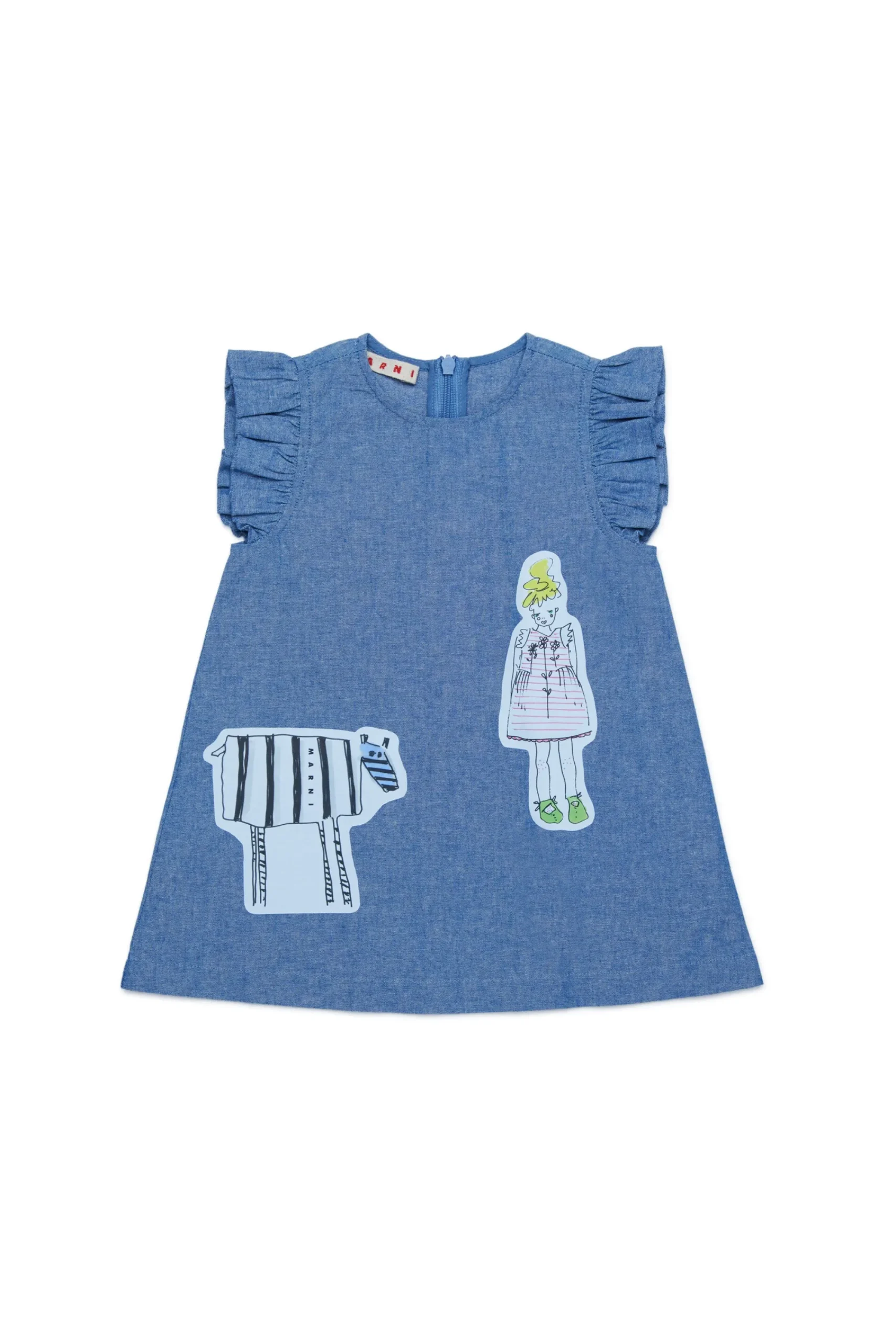 Dresses | Denim-Mania>MARNI Patterned chambray dress blue denim