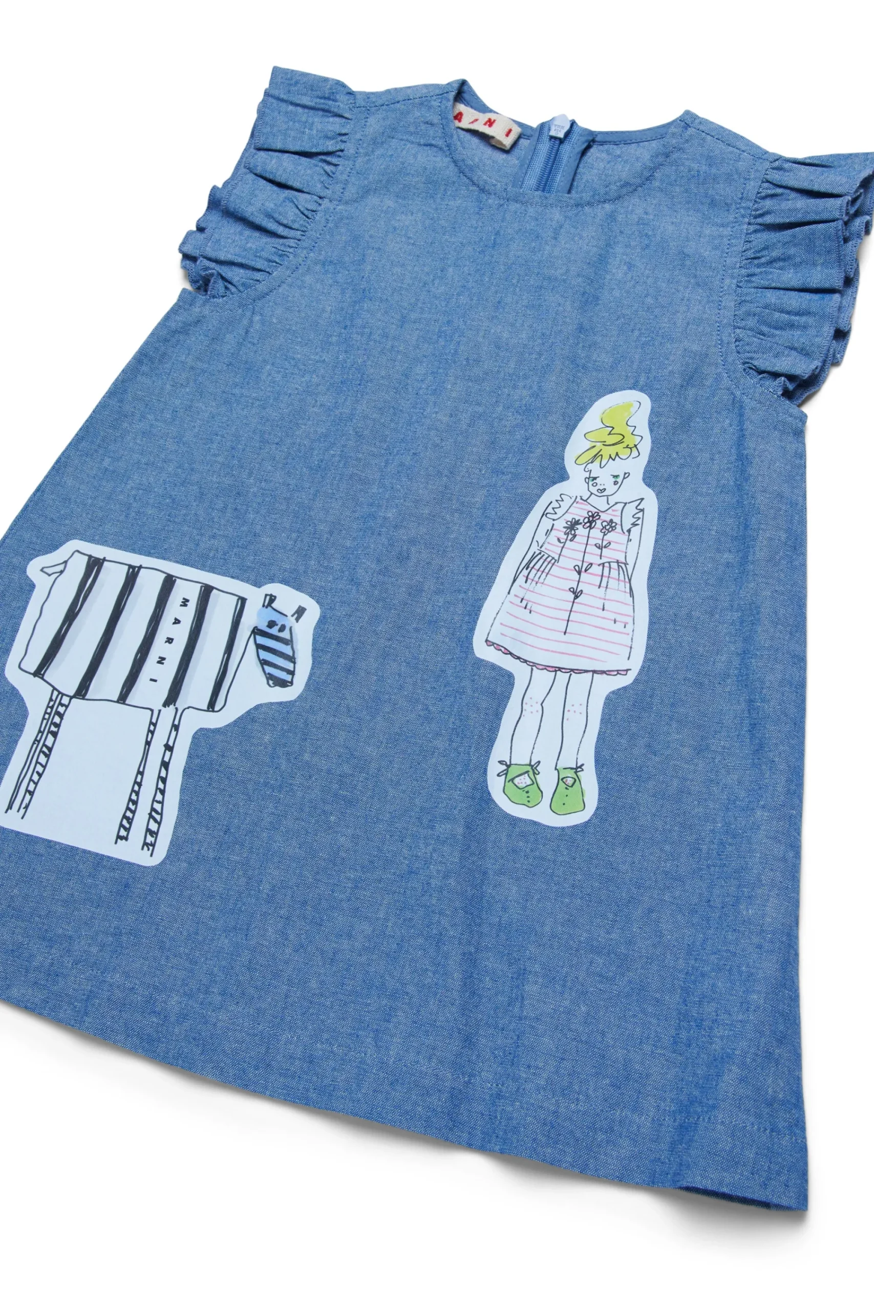 Dresses | Denim-Mania>MARNI Patterned chambray dress blue denim