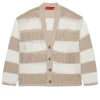 Knitwear>MAX&Co. Perforated striped knit cardigan sand