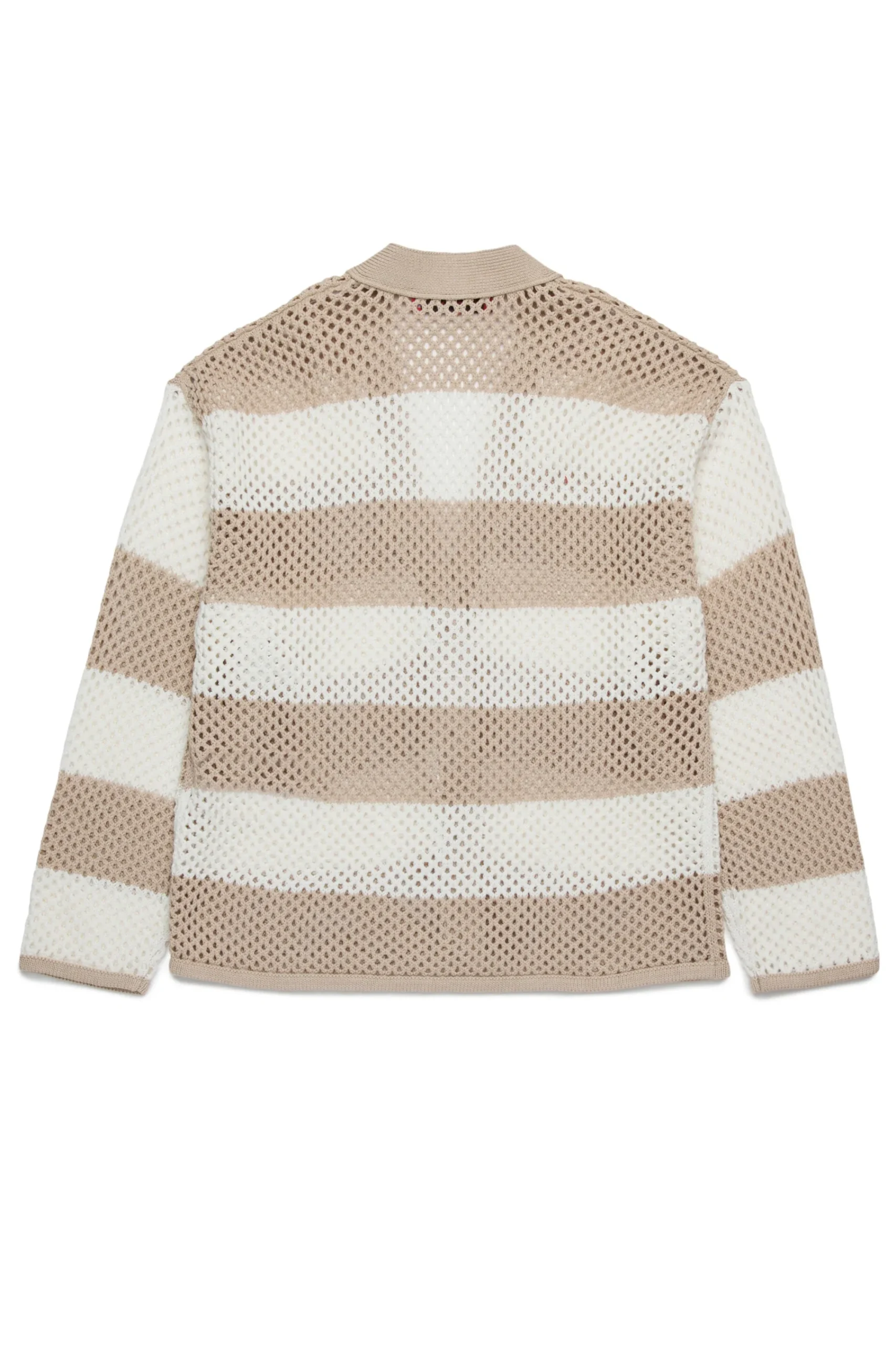 Knitwear>MAX&Co. Perforated striped knit cardigan sand
