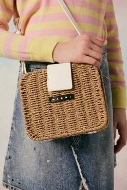 Bags And Backpacks>MARNI Pic-Nic bag in raffia-effect fabric brown