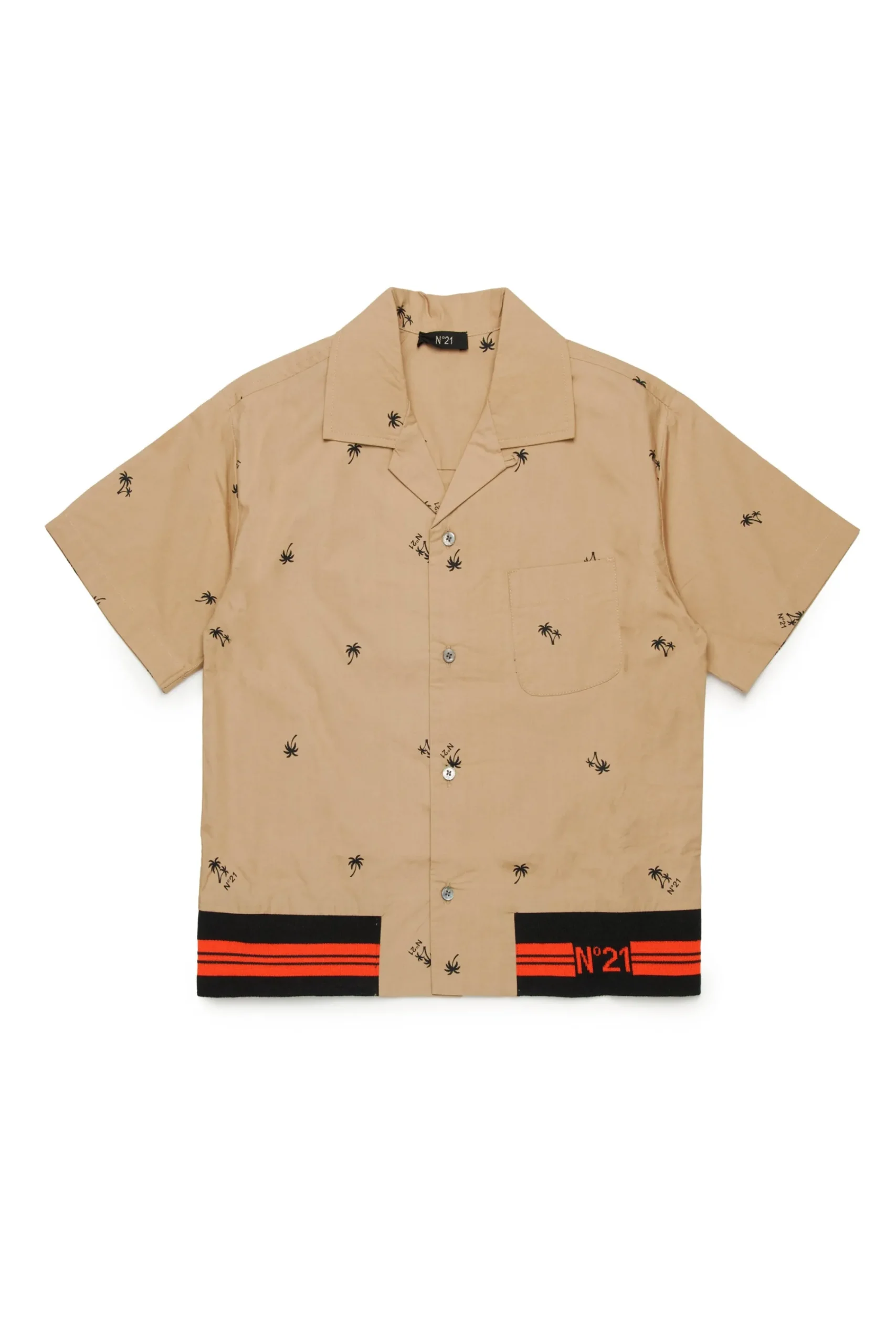 Shirts>N°21 Poplin allover Palms bowling shirt sand