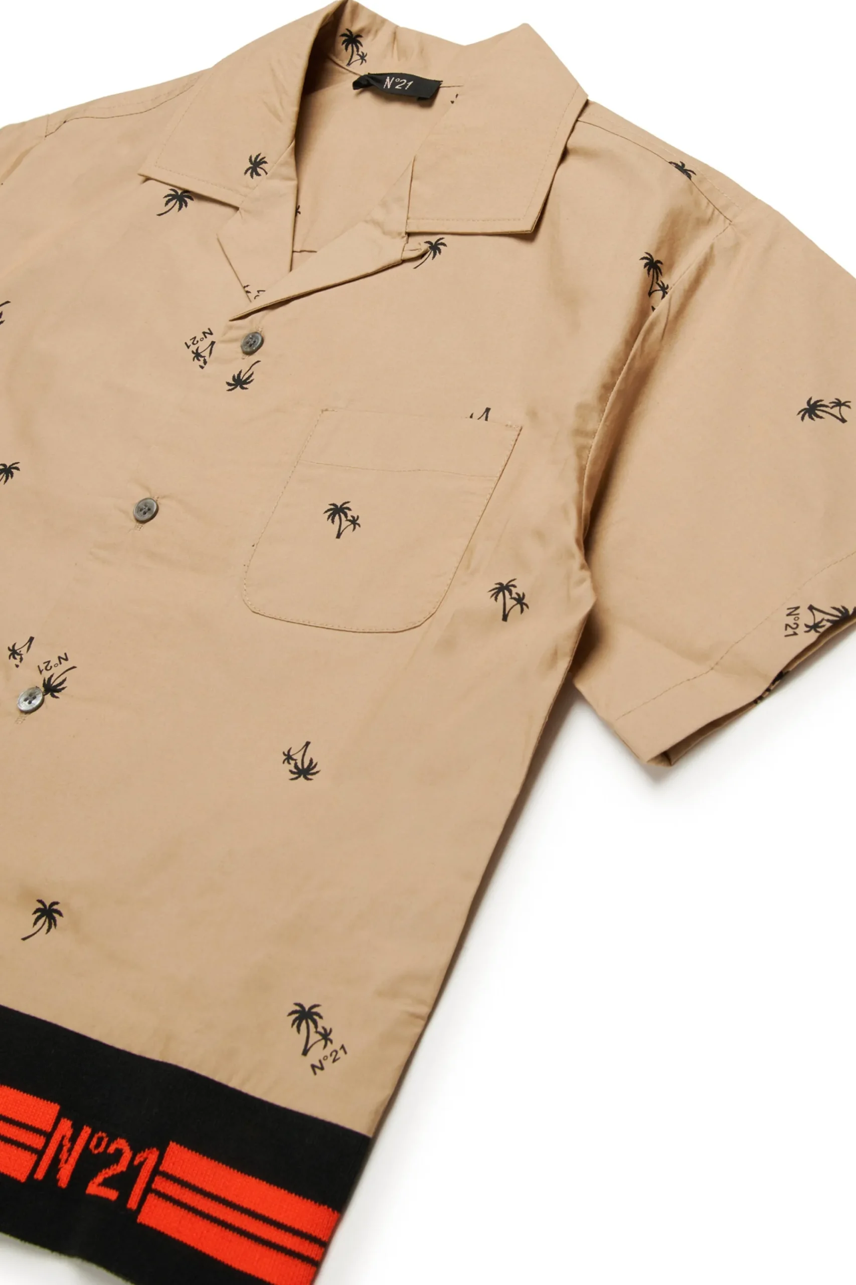 Shirts>N°21 Poplin allover Palms bowling shirt sand
