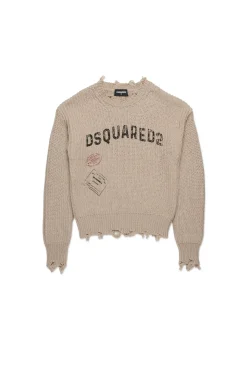 Knitwear | Logomania>DSQUARED2 Pullover with Passport graphics and breaks medium gray
