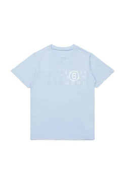 T-Shirts | Logomania>MM6 MAISON MARGIELA Re-cut T-shirt with Stamp Numbers light bluette