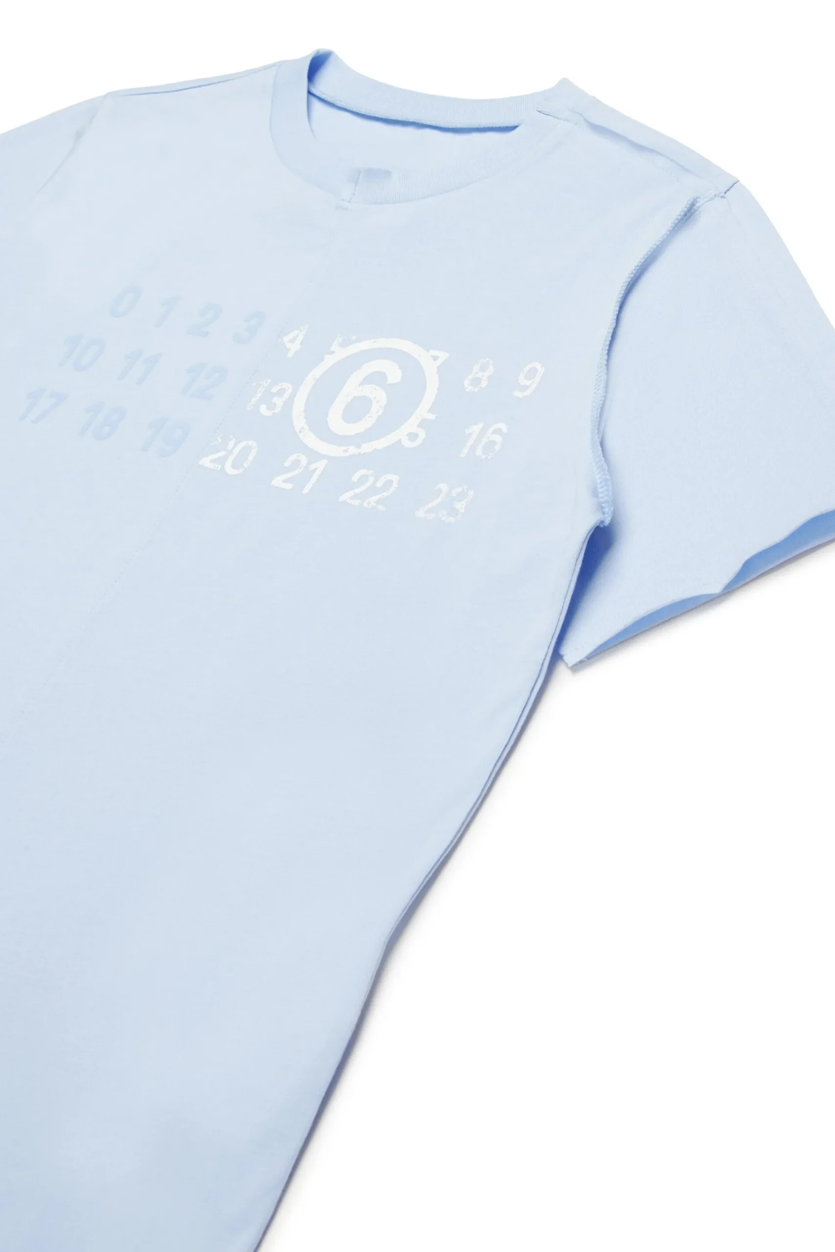T-Shirts | Logomania>MM6 MAISON MARGIELA Re-cut T-shirt with Stamp Numbers light bluette