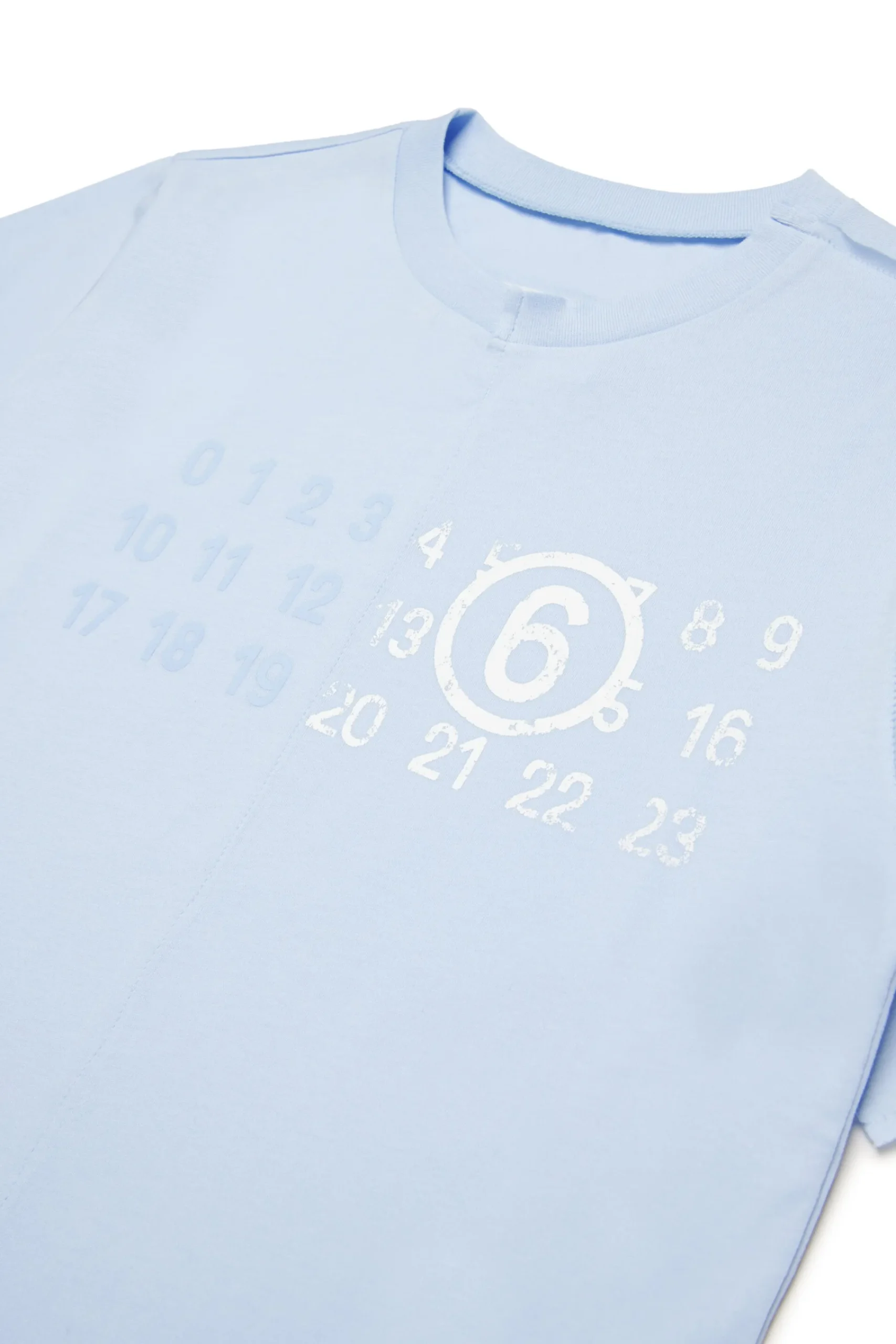 T-Shirts | Logomania>MM6 MAISON MARGIELA Re-cut T-shirt with Stamp Numbers light bluette