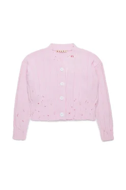 Knitwear>MARNI Ribbed cardigan with rips light pink