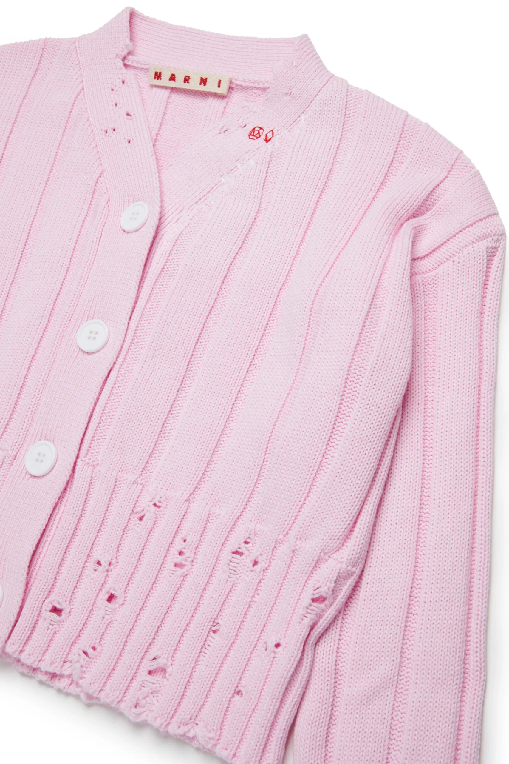 Knitwear>MARNI Ribbed cardigan with rips light pink