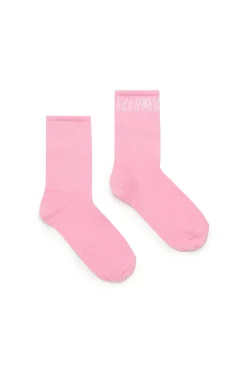 Socks | Logomania>MM6 MAISON MARGIELA Ribbed socks branded with numeric logo light pink