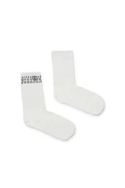 Socks | Logomania>MM6 MAISON MARGIELA Ribbed socks branded with numeric logo white
