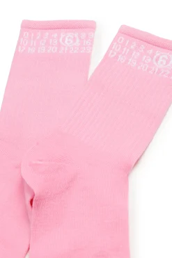 Socks | Logomania>MM6 MAISON MARGIELA Ribbed socks branded with numeric logo light pink