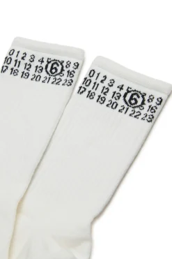 Socks | Logomania>MM6 MAISON MARGIELA Ribbed socks branded with numeric logo white