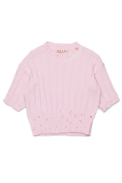 Knitwear>MARNI Ribbed tops with rips light pink
