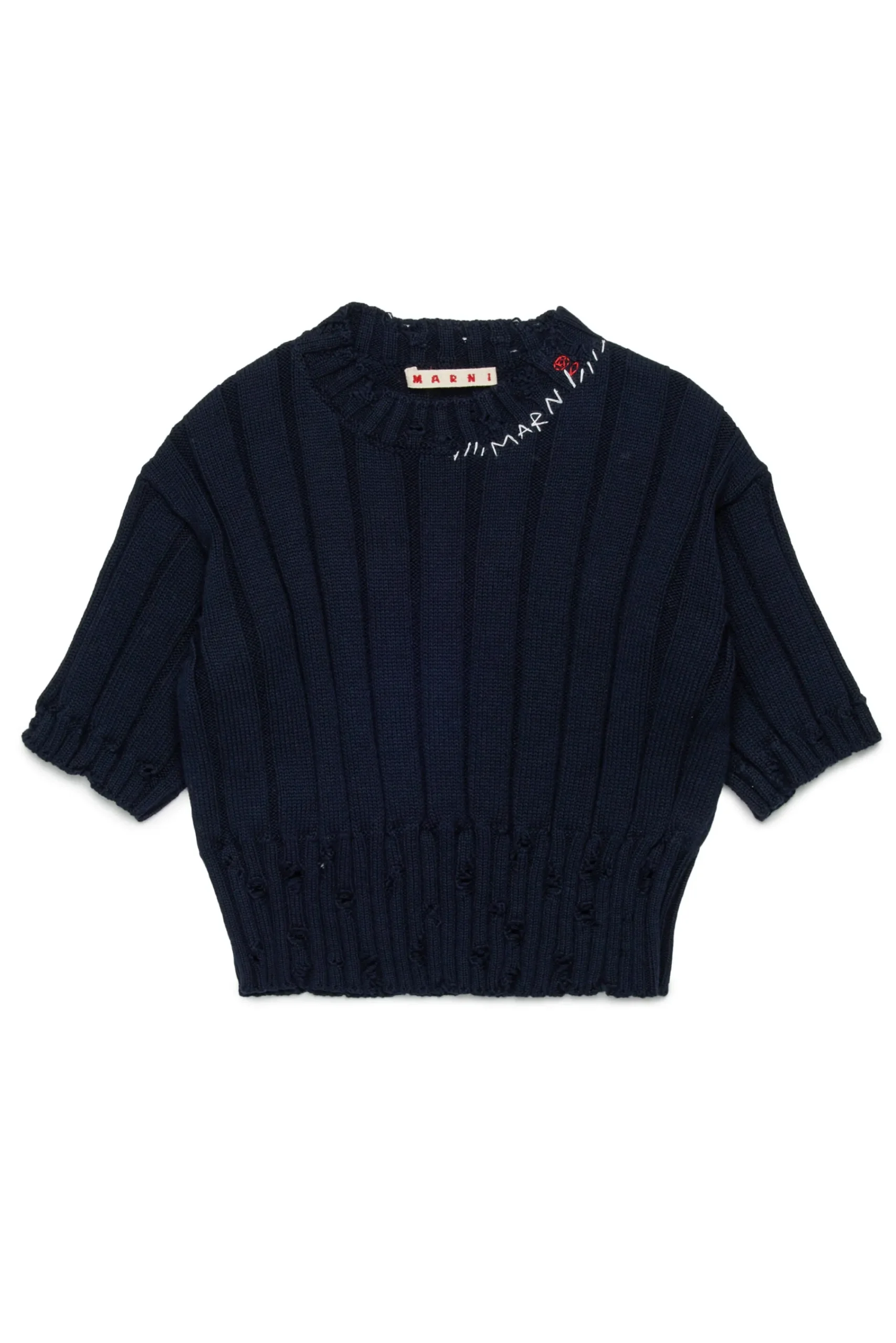 Knitwear>MARNI Ribbed tops with rips blue navy