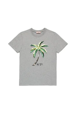 T-Shirts>N°21 Sequined Palm T-shirt grey melange
