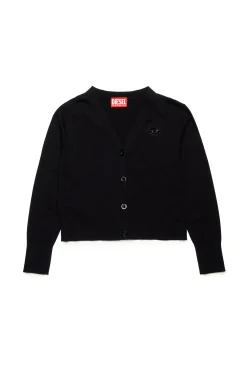 Knitwear | Oval D By Diesel>DIESEL Shaved knit cardigan branded with Oval D logo black