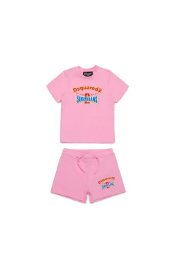 Tracksuits And Baby Set | Activewear>DSQUARED2 Short jumpsuit with D2 Suburbans graphics minnie pink
