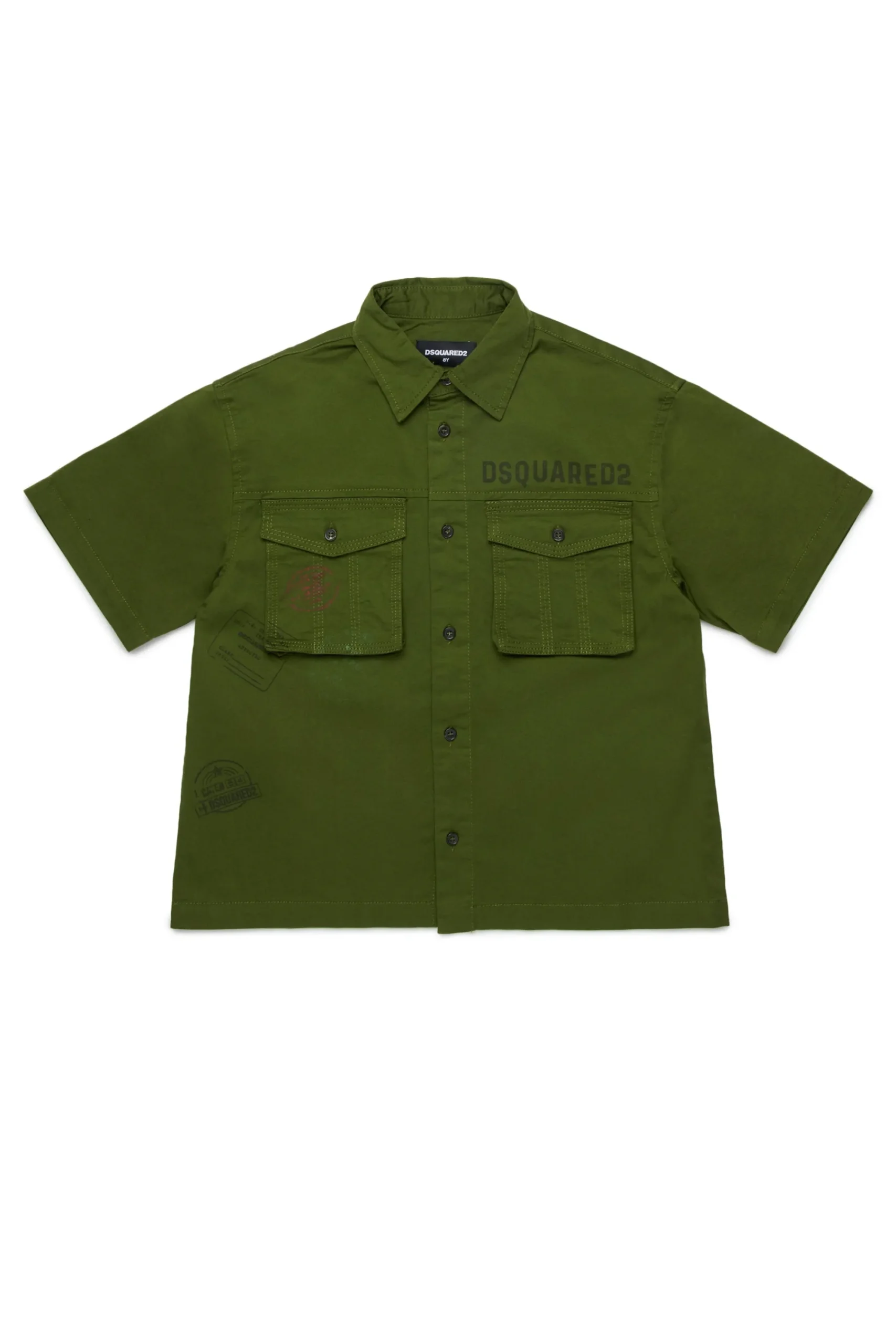 Shirts>DSQUARED2 Short-sleeved shirt with Passport graphics dark olive green
