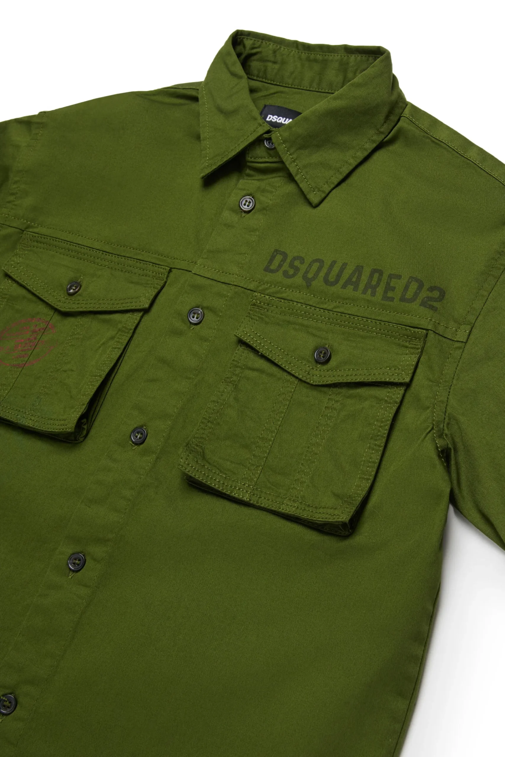 Shirts>DSQUARED2 Short-sleeved shirt with Passport graphics dark olive green
