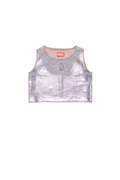 T-Shirts | Oval D By Diesel>DIESEL Sleeveless denim T-shirt with mylar finishing violet