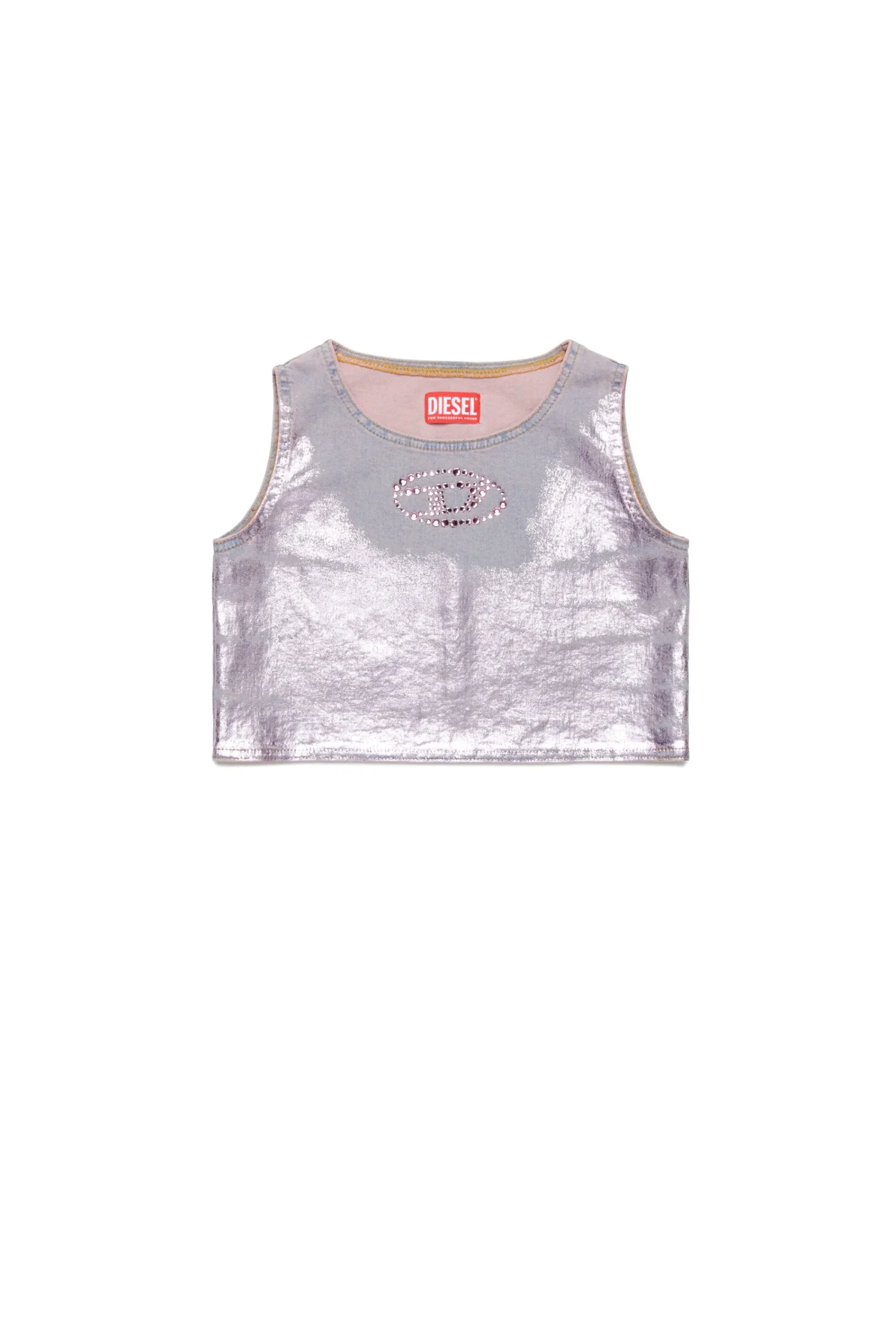 T-Shirts | Oval D By Diesel>DIESEL Sleeveless denim T-shirt with mylar finishing violet