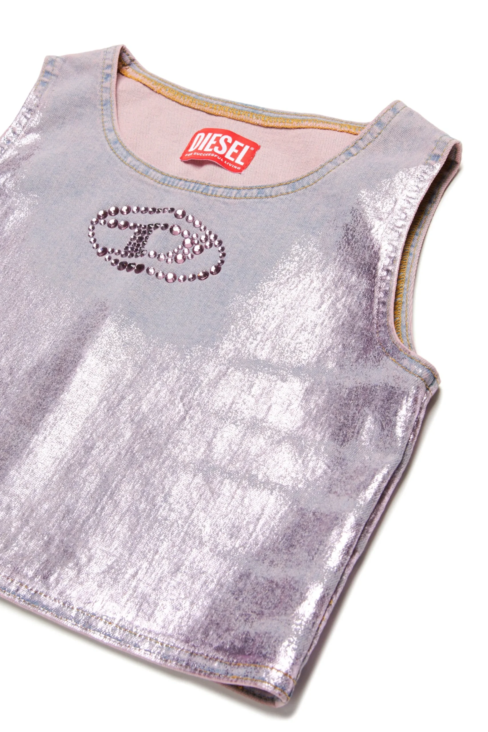 T-Shirts | Oval D By Diesel>DIESEL Sleeveless denim T-shirt with mylar finishing violet