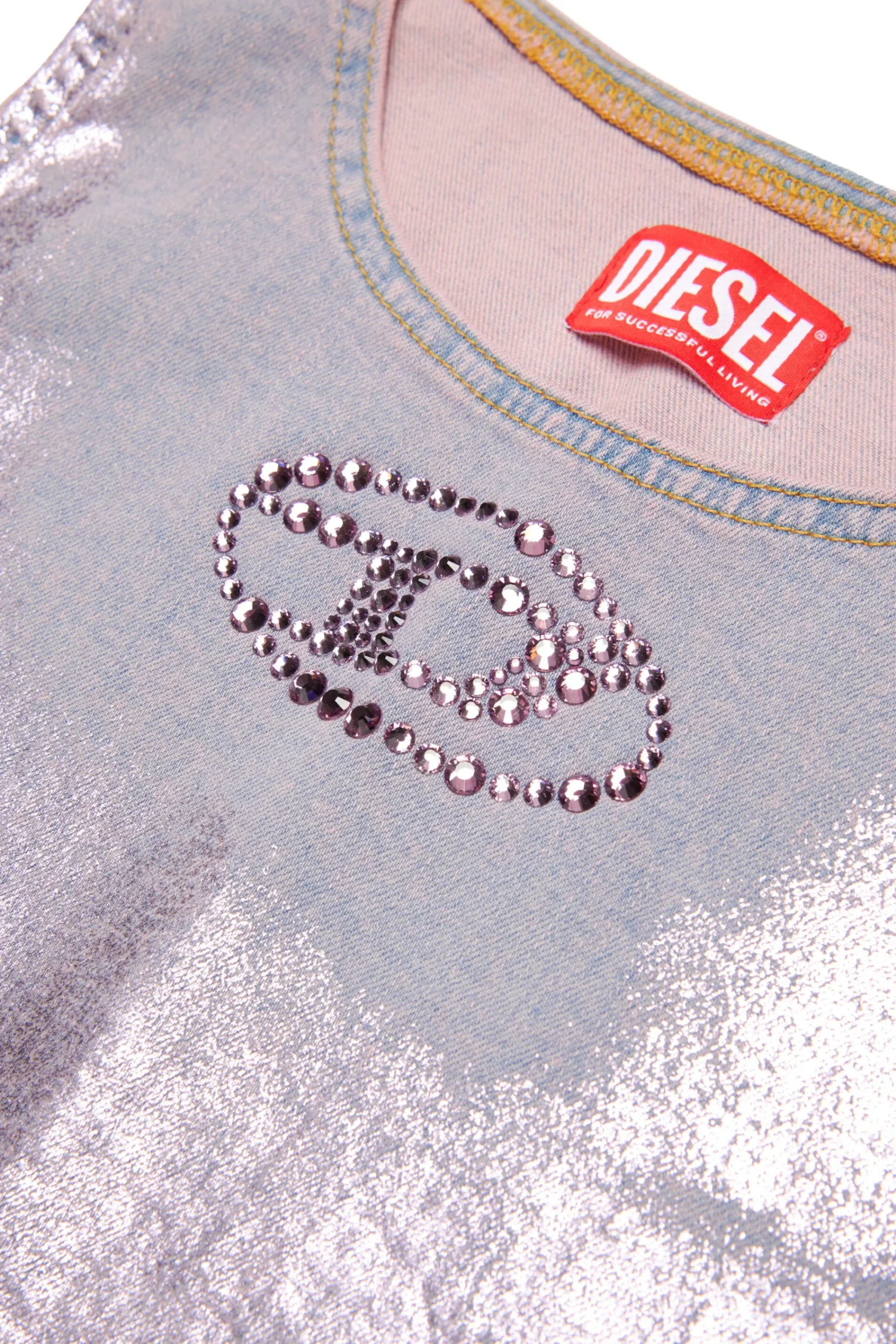 T-Shirts | Oval D By Diesel>DIESEL Sleeveless denim T-shirt with mylar finishing violet