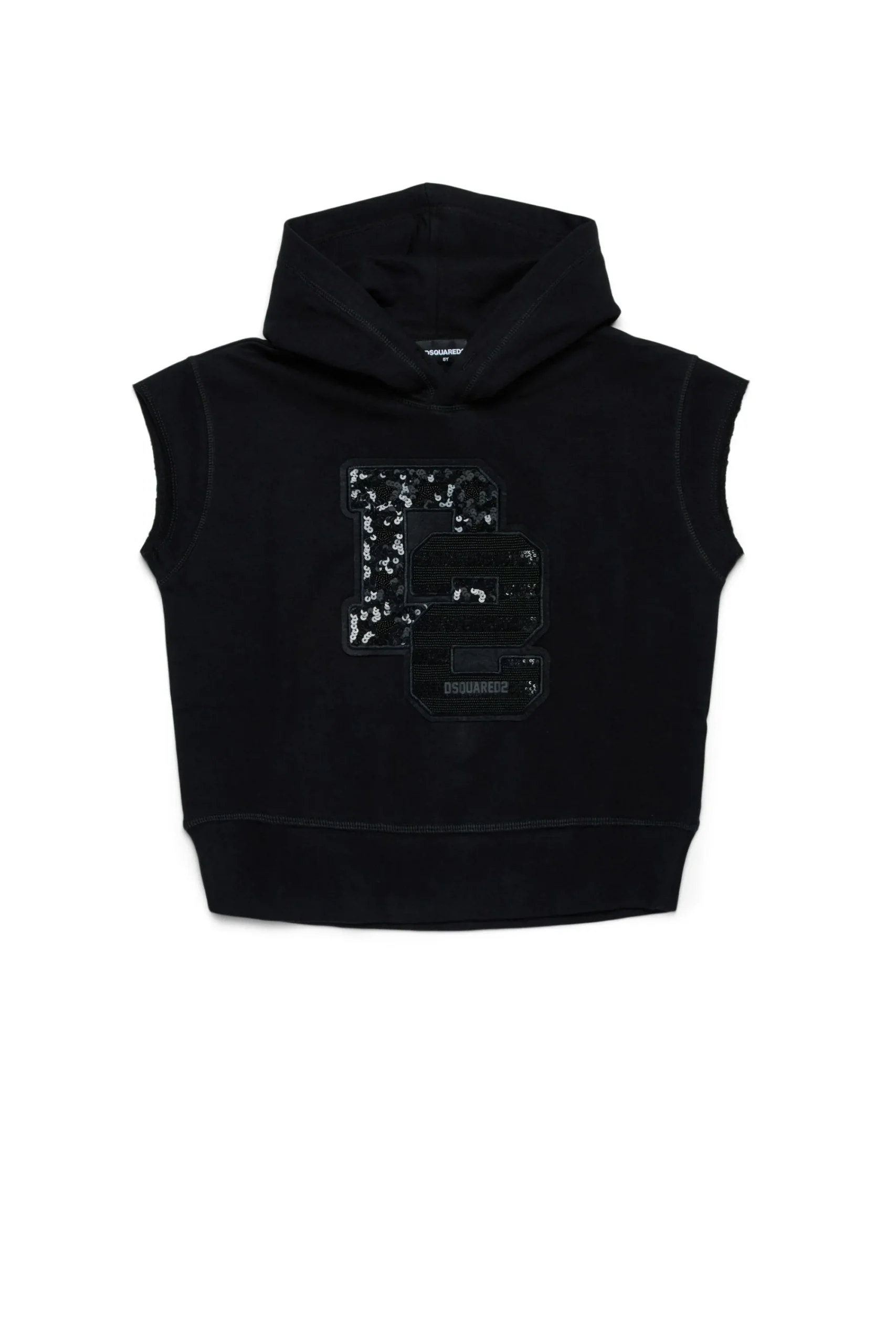 Sweatshirts | Logomania>DSQUARED2 Sleeveless evening sweatshirt with rhinestones logo black