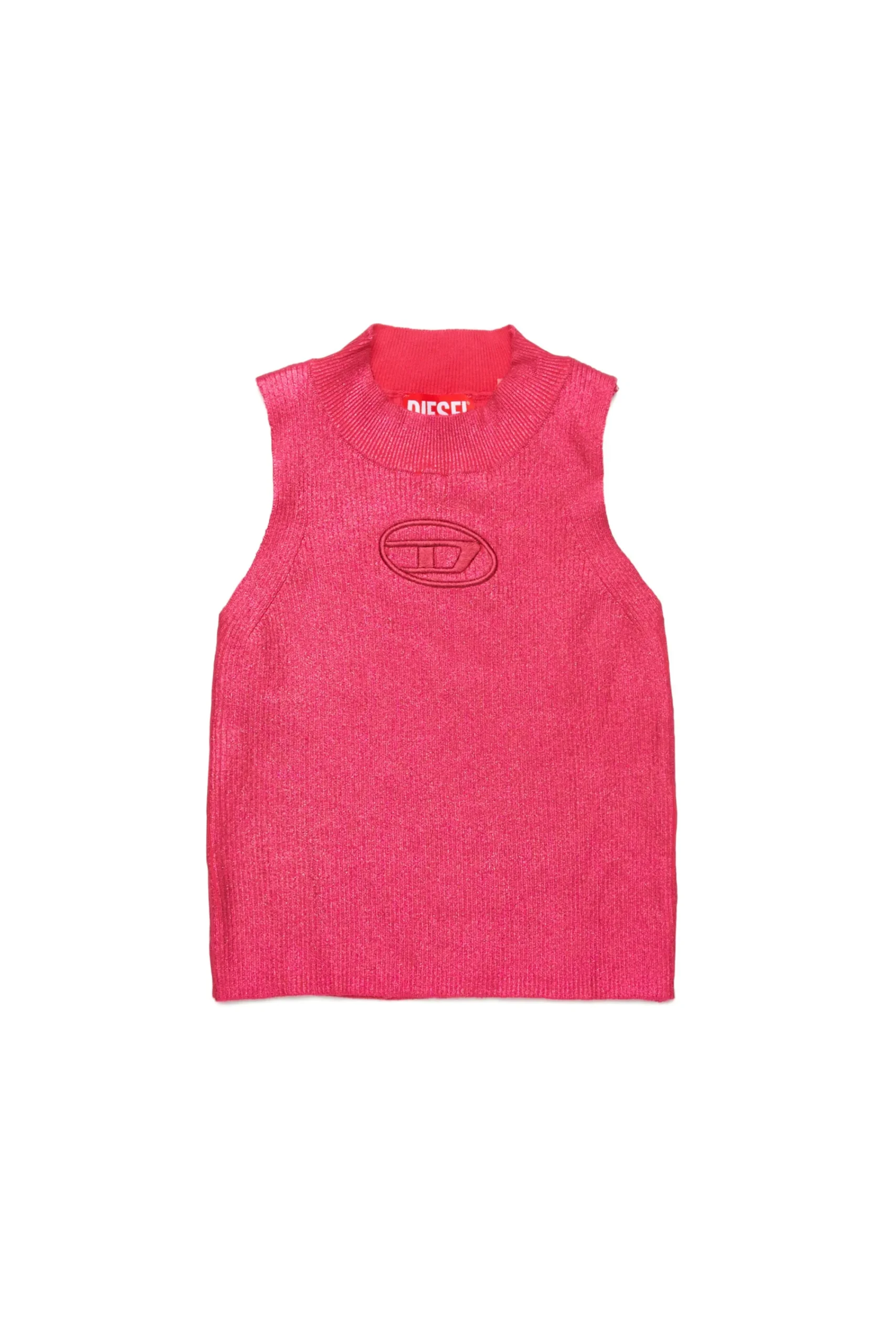 Knitwear | Oval D By Diesel>DIESEL Sleeveless mylar-effect ribbed knit top strawberry pink