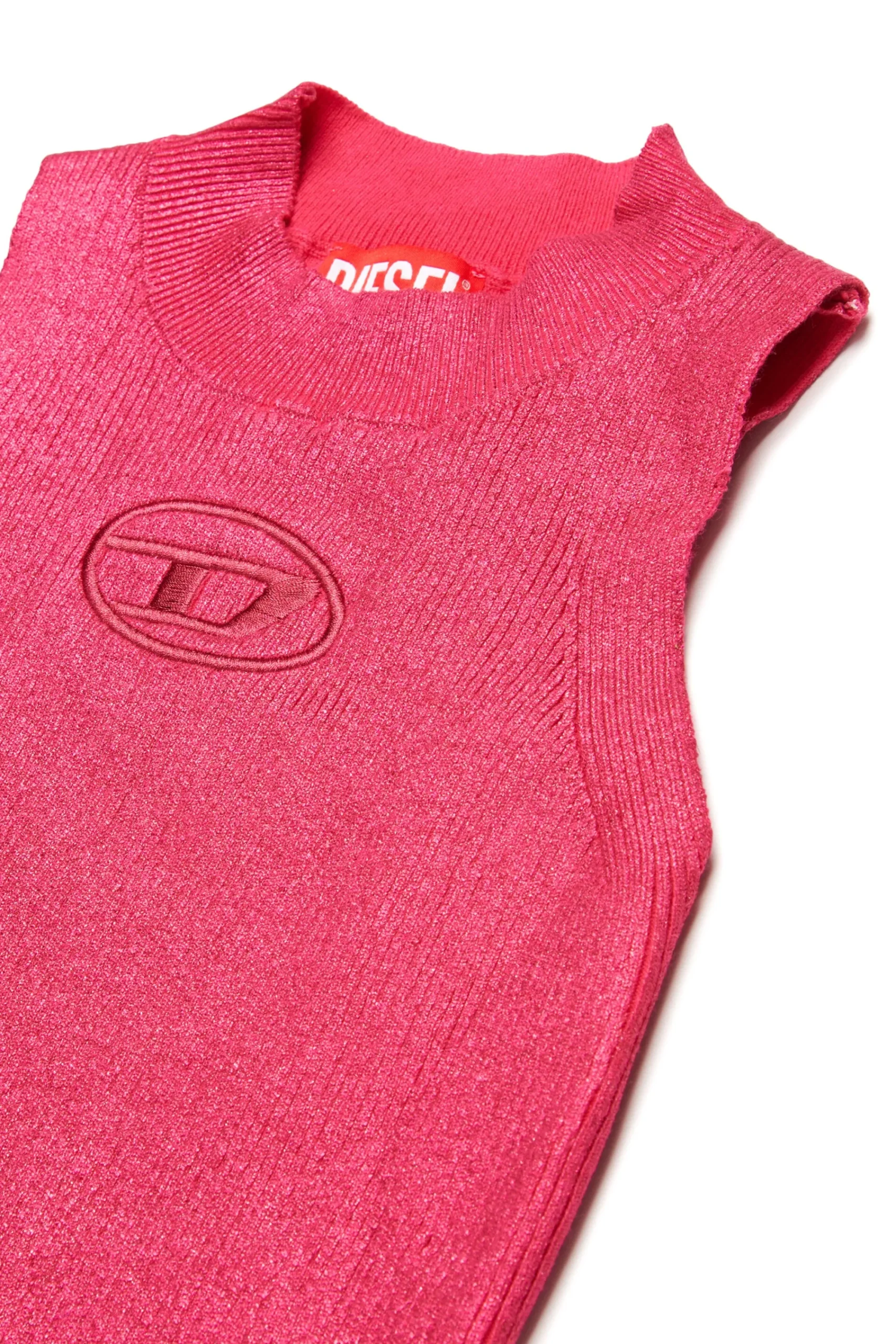 Knitwear | Oval D By Diesel>DIESEL Sleeveless mylar-effect ribbed knit top strawberry pink