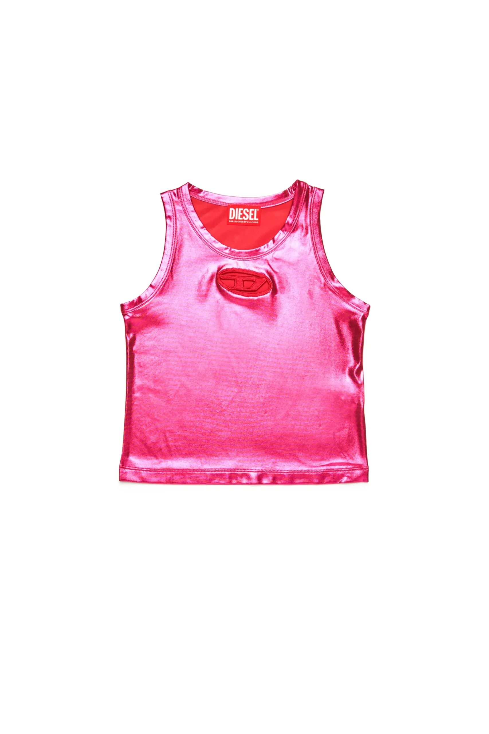 T-Shirts | Oval D By Diesel>DIESEL Sleeveless top with metallic finish strawberry pink