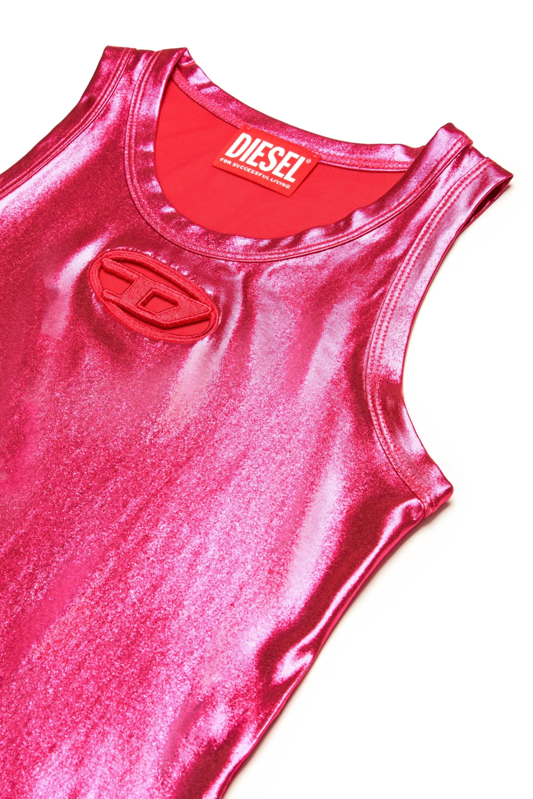 T-Shirts | Oval D By Diesel>DIESEL Sleeveless top with metallic finish strawberry pink