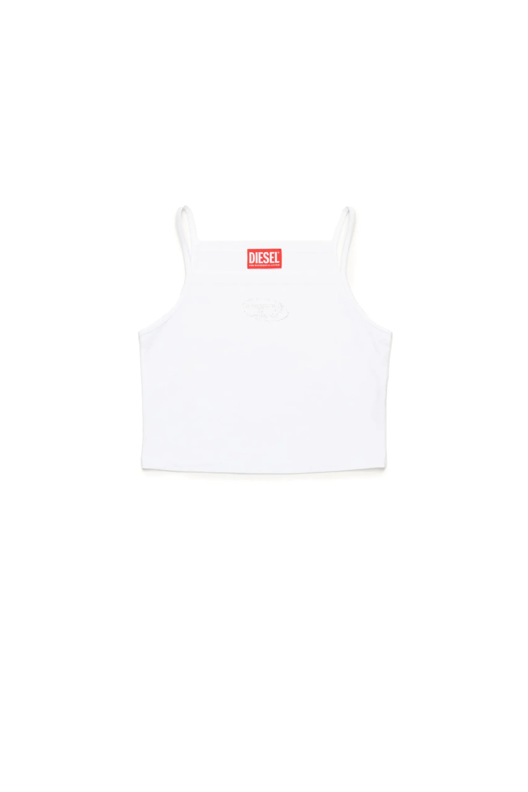 T-Shirts | Oval D By Diesel>DIESEL Sleeveless top with rhinestone Oval D logo white