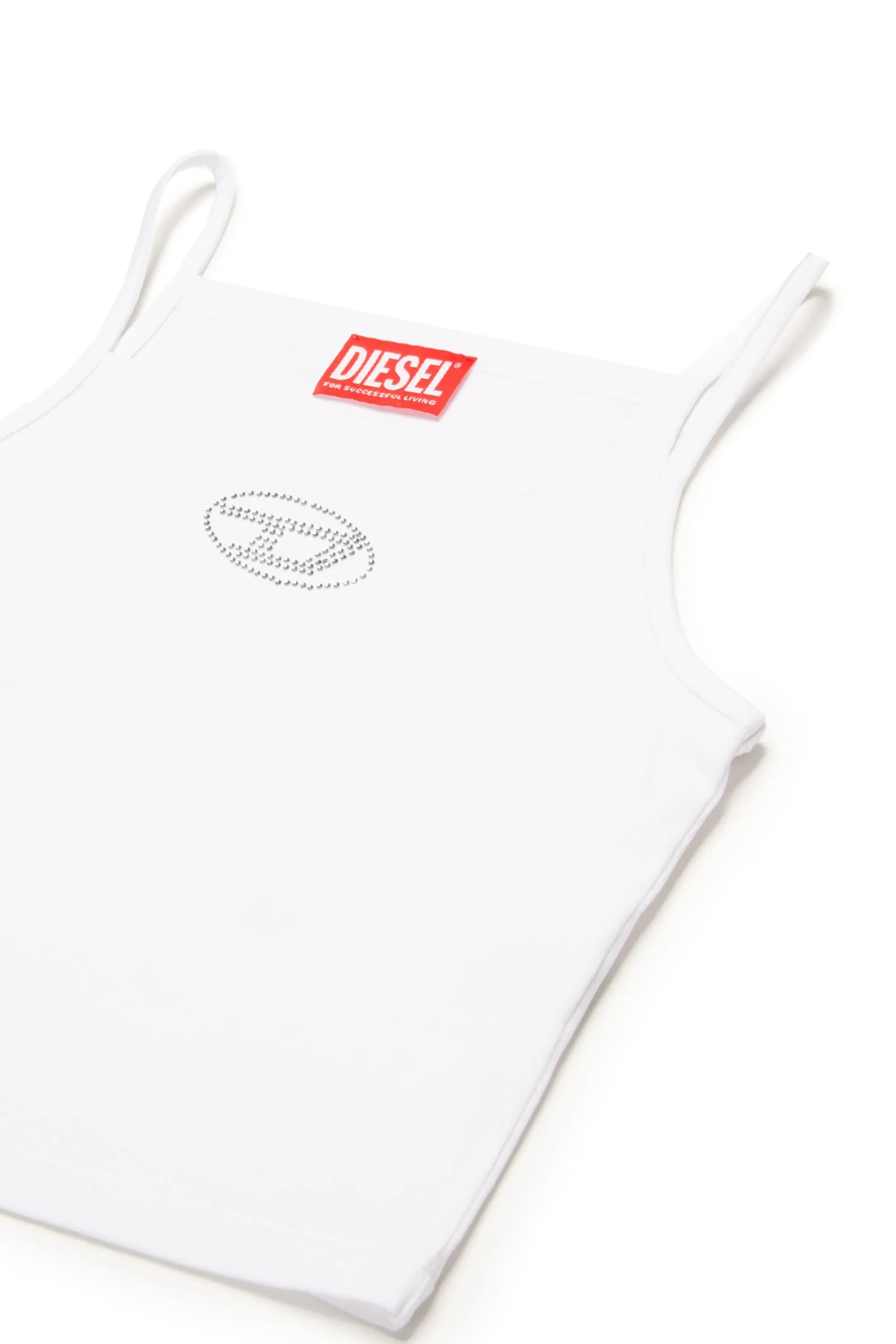 T-Shirts | Oval D By Diesel>DIESEL Sleeveless top with rhinestone Oval D logo white