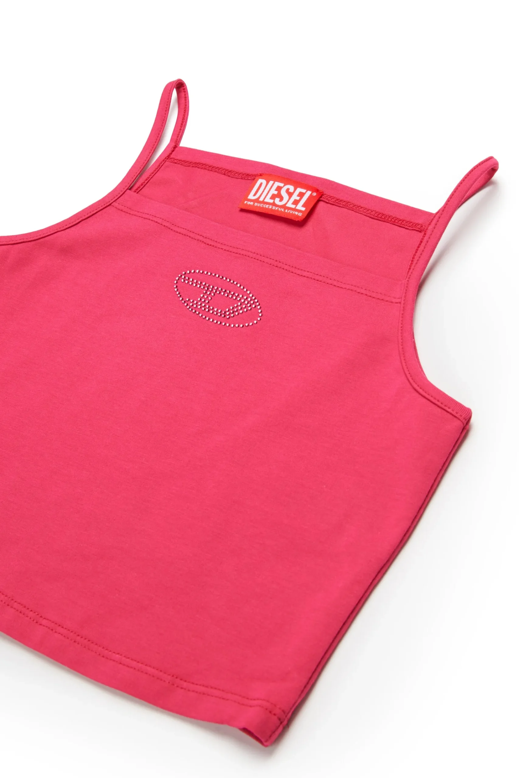 T-Shirts | Oval D By Diesel>DIESEL Sleeveless top with rhinestone Oval D logo strawberry pink